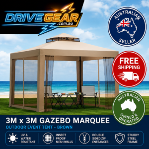 Instahut 3m x 3m Gazebo Marquee Outdoor Event Tent with Mesh Walls – Brown