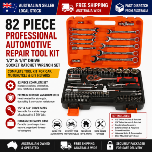 82 Piece Professional Automotive Repair Tool Kit 1/2" & 1/4" Drive Socket Ratchet Wrench Set with Carry Case