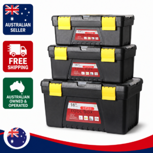 Traderight 3 Piece Tool Box Storage Set Heavy Duty Portable Tool Boxes with Removable Tray & Organiser Compartments for Workshop, Garage & DIY