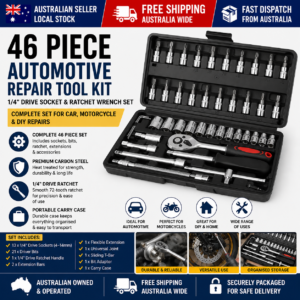 46 Piece Automotive Repair Tool Kit 1/4" Drive Socket & Ratchet Wrench Set with Carbon Steel Sockets, Extension Bars & Carry Case for Car, Motorcycle & DIY Repairs