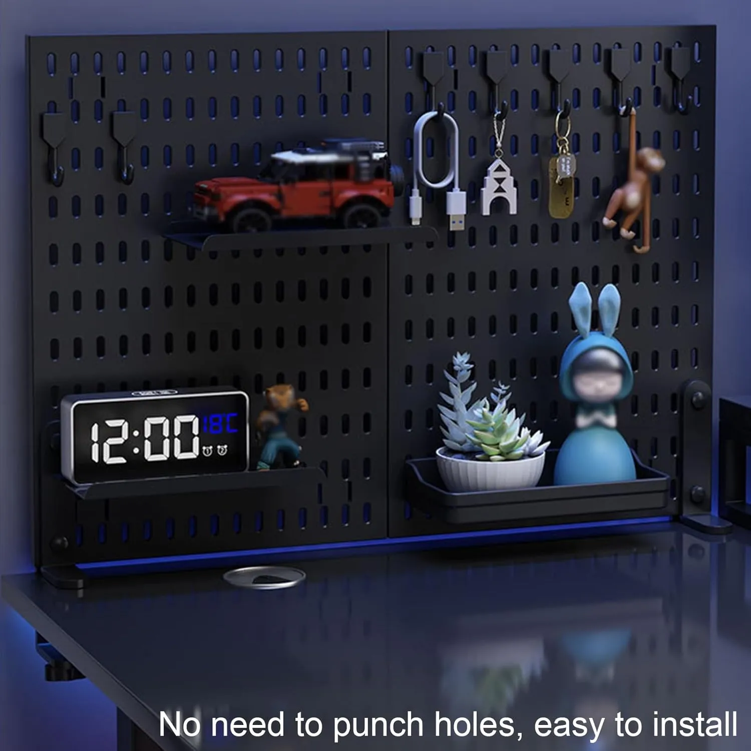 CARLA HOME Desk Pegboard Organizer Kit Black with Hooks Tray & Clamp Mount - Image 6