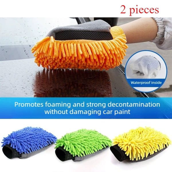 Chenille Car Wash Mitt Waterproof Cleaning Glove Microfibre Scratch Free Blue - Image 6