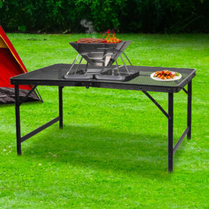 Levede Folding Grill Table Camping BBQ Table Portable Aluminium Outdoor Picnic Cooking Table Adjustable Height Large