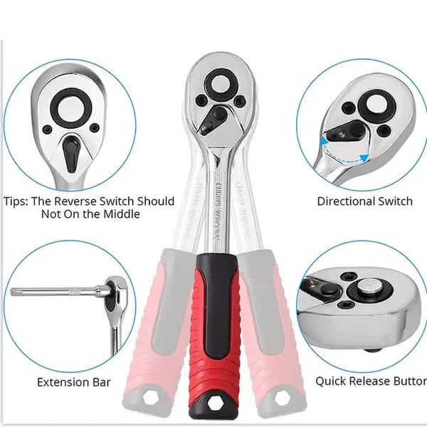 46 Piece Professional 14 Drive Socket Wrench Set Chrome Vanadium Ratchet Bit Tool Kit with Carry Case - Image 3