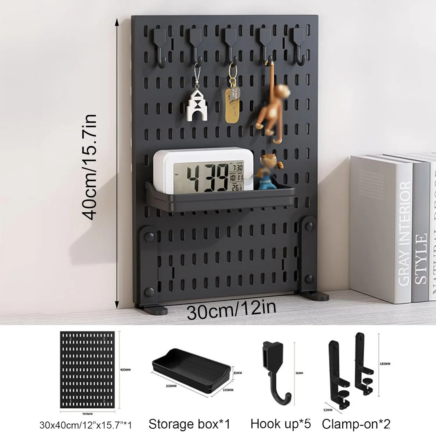 CARLA HOME Desk Pegboard Organizer Kit Black with Hooks Tray & Clamp Mount - Image 2