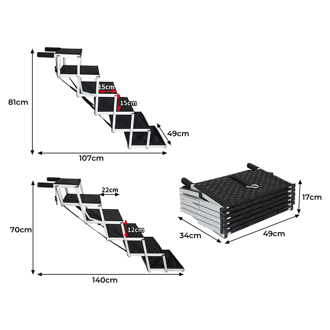 PaWz Foldable Dog Stairs Pet Ramp for Car SUV Bed Adjustable Travel Steps 90kg - Image 3
