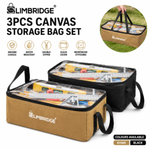 Slimbridge 3 Piece Heavy Duty Canvas Storage Bags Camping 4WD Caravan Tool Organiser Khaki Black