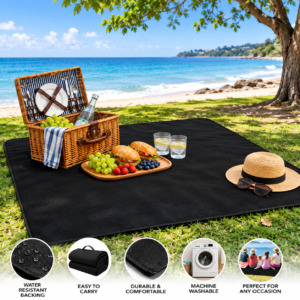 Formr Picnic Rug 1.3m x 1.5m Water Resistant EVA Backing Black Outdoor Camping Mat
