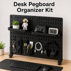 CARLA HOME Desk Pegboard Organizer Kit Black with Hooks Tray & Clamp Mount