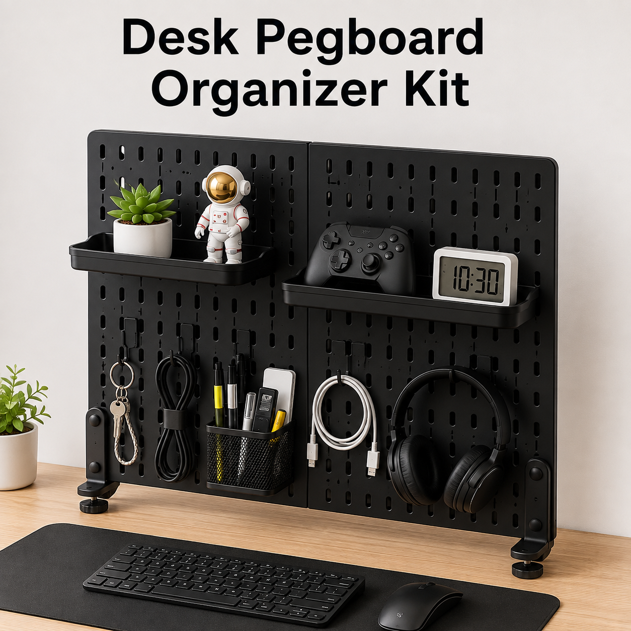 CARLA HOME Desk Pegboard Organizer Kit Black with Hooks Tray & Clamp Mount