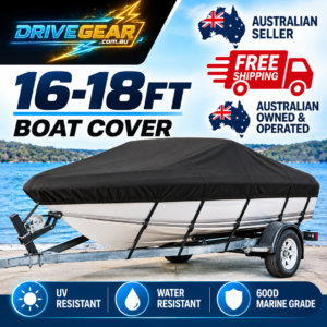 16-18ft Trailerable Boat Cover 600D Marine Grade Black – UV & Mildew Resistant