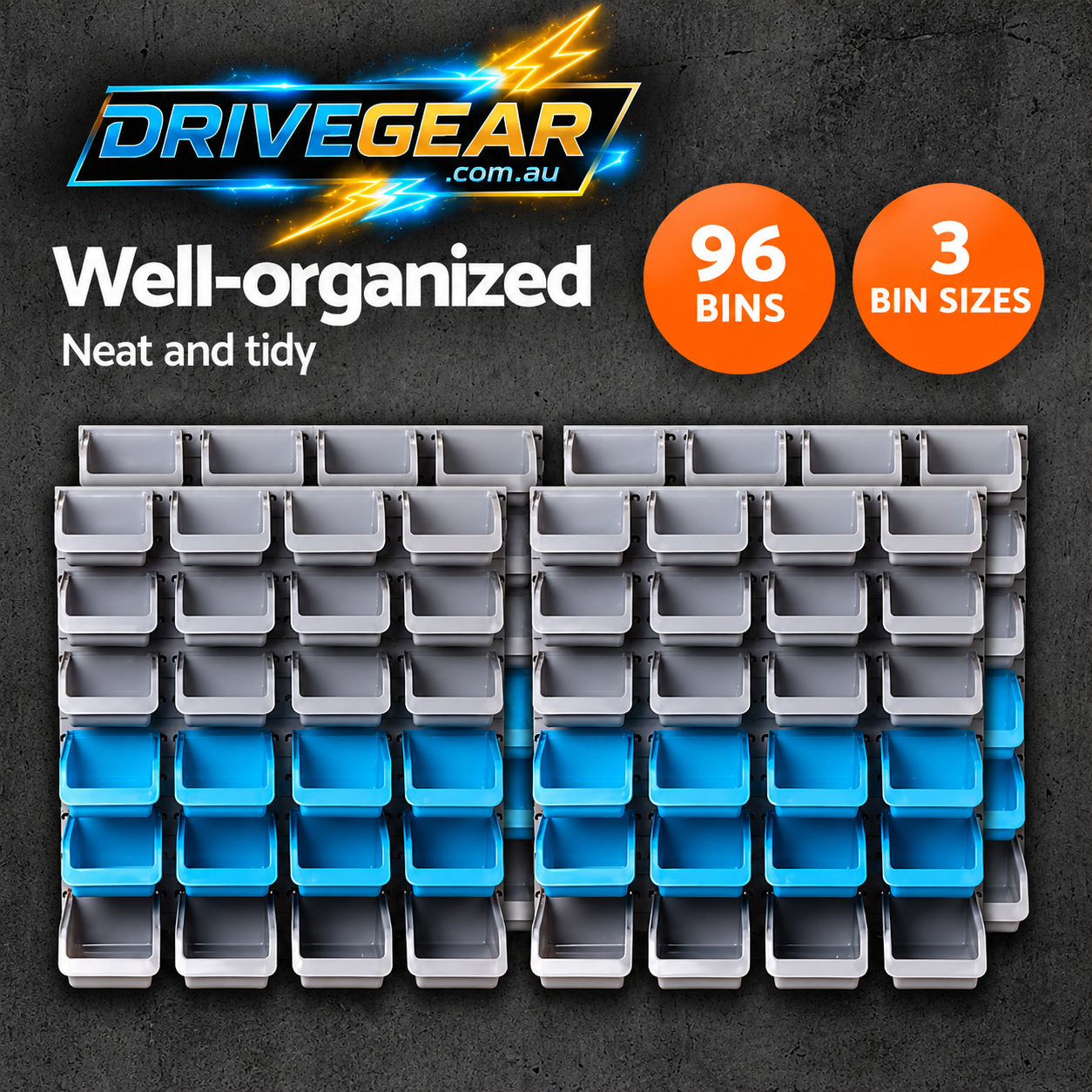 Giantz 96 Bin Storage Rack Wall Mounted Tool Organiser Pegboard Garage Workshop