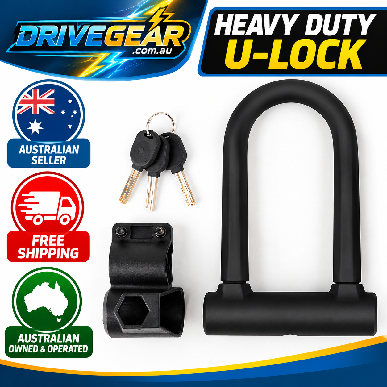 Heavy Duty Bike U-Lock Anti-Theft Bicycle Scooter Motorcycle Lock with 3 Keys & Mounting Bracket