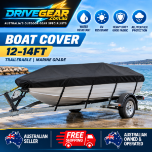 12–14FT Trailerable Boat Cover 600D Marine Grade Black – UV & Mildew Resistant