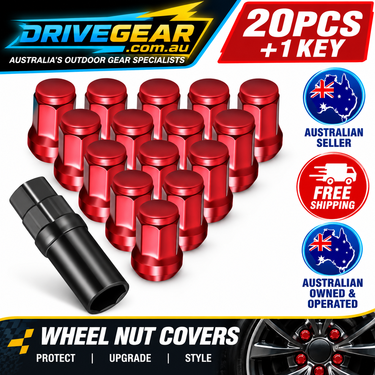Red Wheel Nut Covers 12x1.5mm, 20Pcs Carbon Steel Lug Nut Caps for Car Wheels