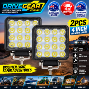 4 Inch Square LED Work Lights 2 Pack – Flood Beam Off Road Lights for 4WD, ATV, Truck, Trailer & Boat