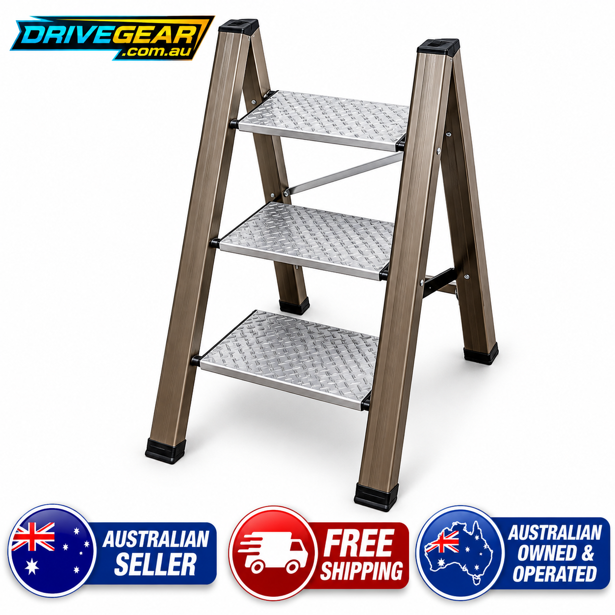 3 Step Folding Aluminium Ladder – Anti-Slip Safety Step Stool 150kg