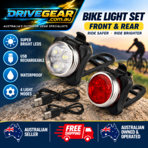 USB Rechargeable LED Bike Light Set – Front & Rear Bicycle Lights, Waterproof, 4 Modes