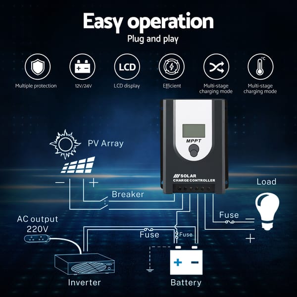 Giantz 50A MPPT Solar Charge Controller 12V/24V Bluetooth Battery Regulator - Image 6