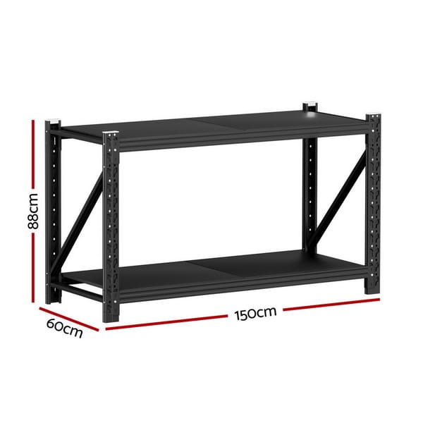 Giantz 1.5m Garage Shelving Rack 2 Tier 200kg Steel Storage Shelf Black - Image 6