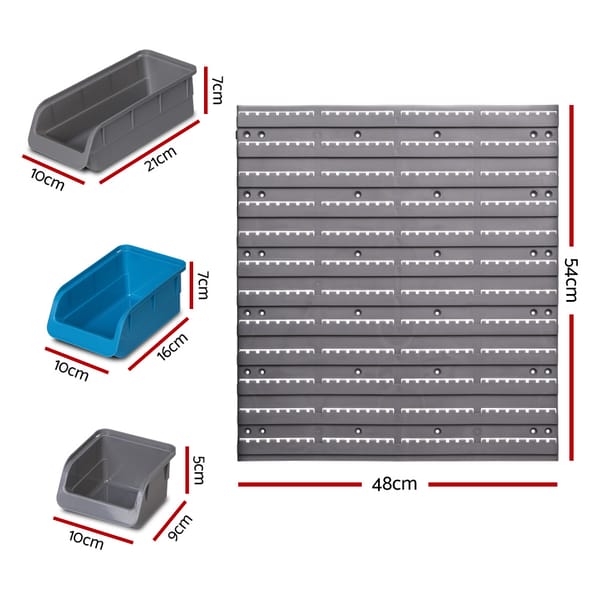Giantz 96 Bin Storage Rack Wall Mounted Tool Organiser Pegboard Garage Workshop - Image 4