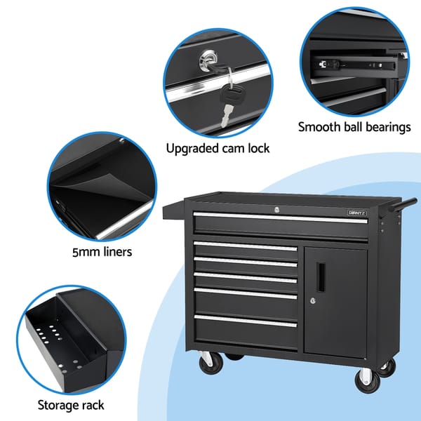 Giantz 6 Drawer Tool Trolley Cabinet 100kg Steel Toolbox Storage Chest Garage Workshop - Image 3