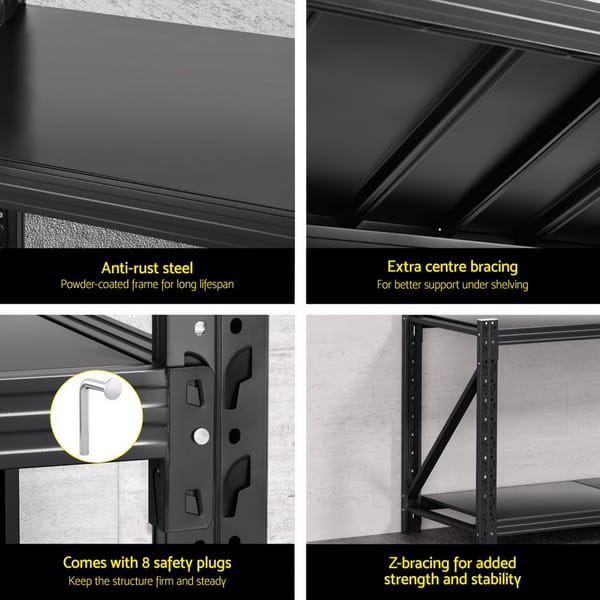 Giantz 1.5m Garage Shelving Rack 2 Tier 200kg Steel Storage Shelf Black - Image 2