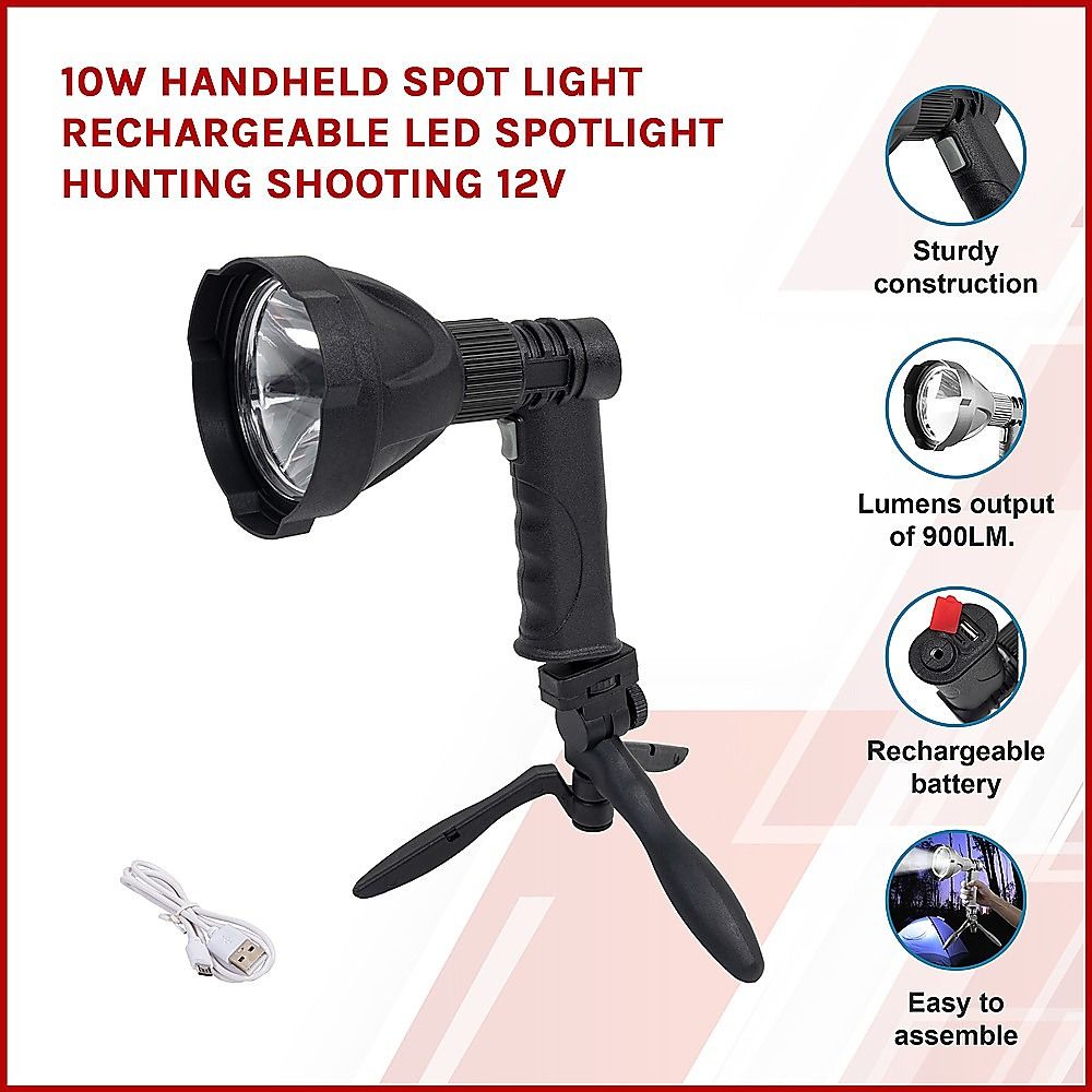 10W Rechargeable LED Handheld Spotlight – 900LM Portable Work & Camping Light - Image 4