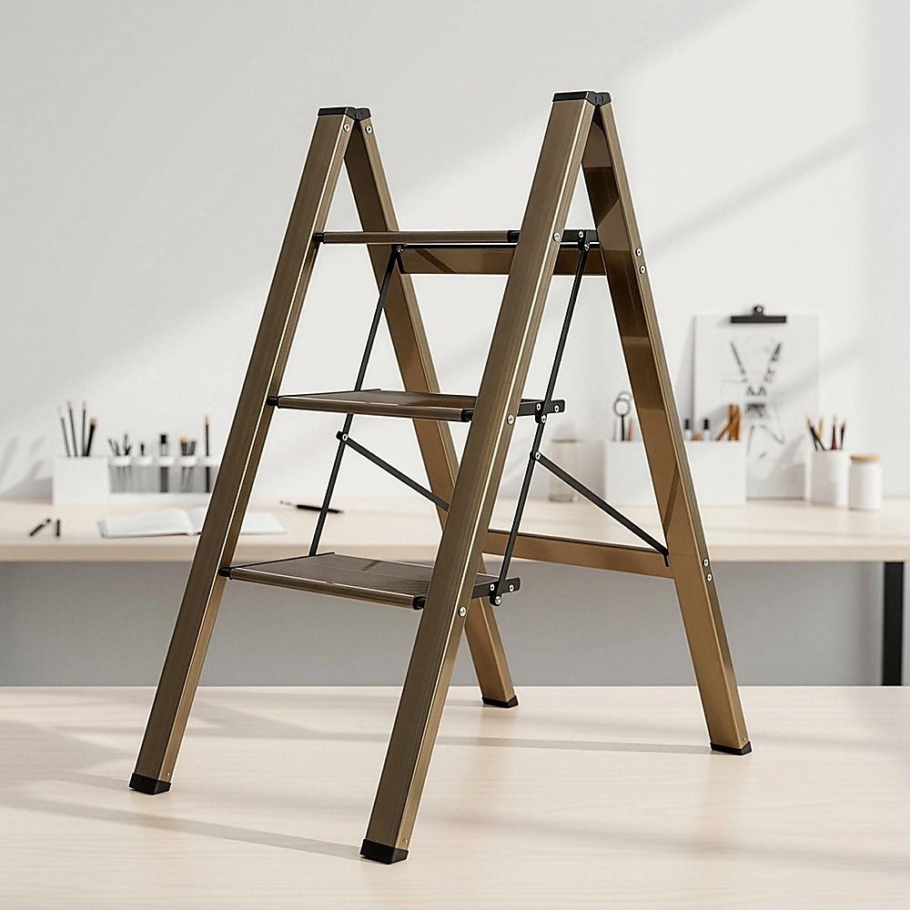 3 Step Folding Aluminium Ladder – Anti-Slip Safety Step Stool 150kg - Image 2