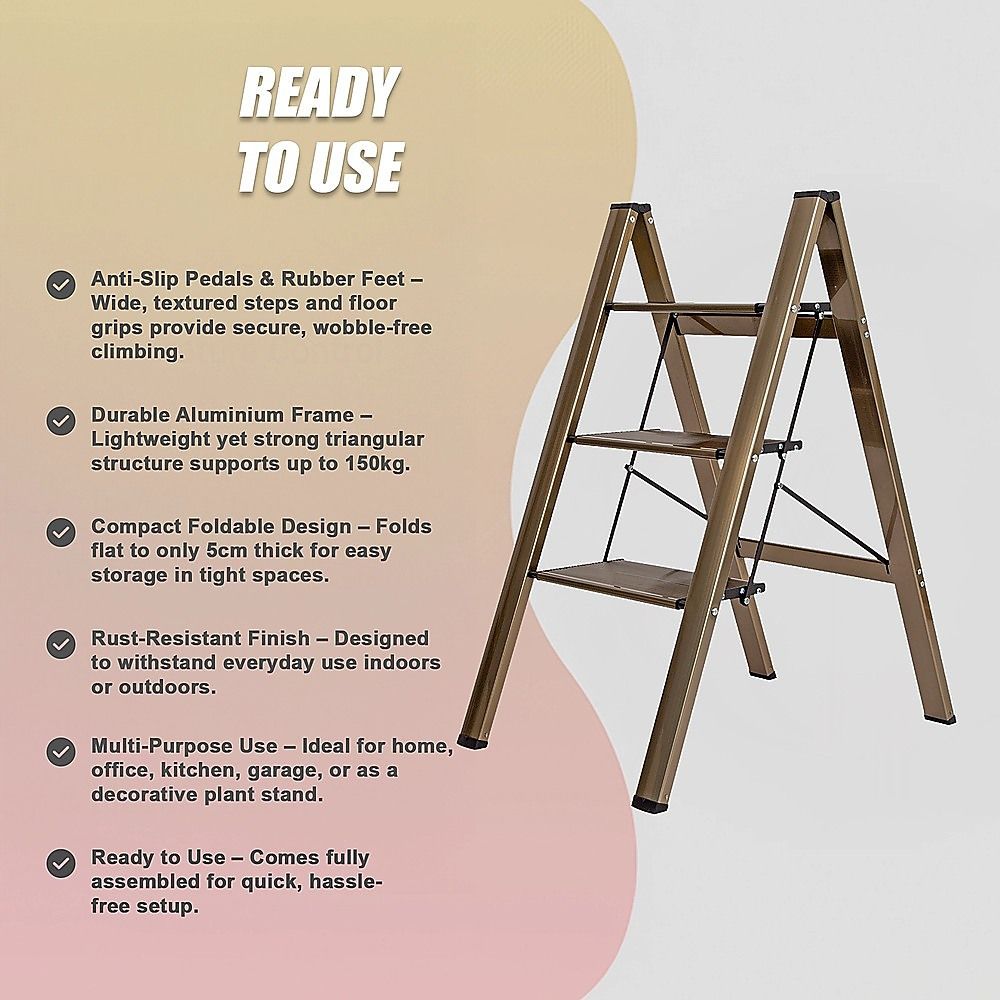 3 Step Folding Aluminium Ladder – Anti-Slip Safety Step Stool 150kg - Image 4