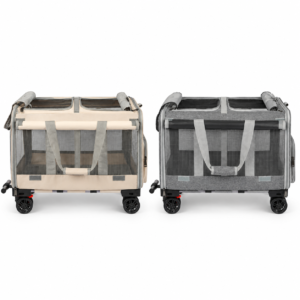 PaWz 4-Wheel Rolling Pet Carrier with Foldable Frame and Dual Compartments