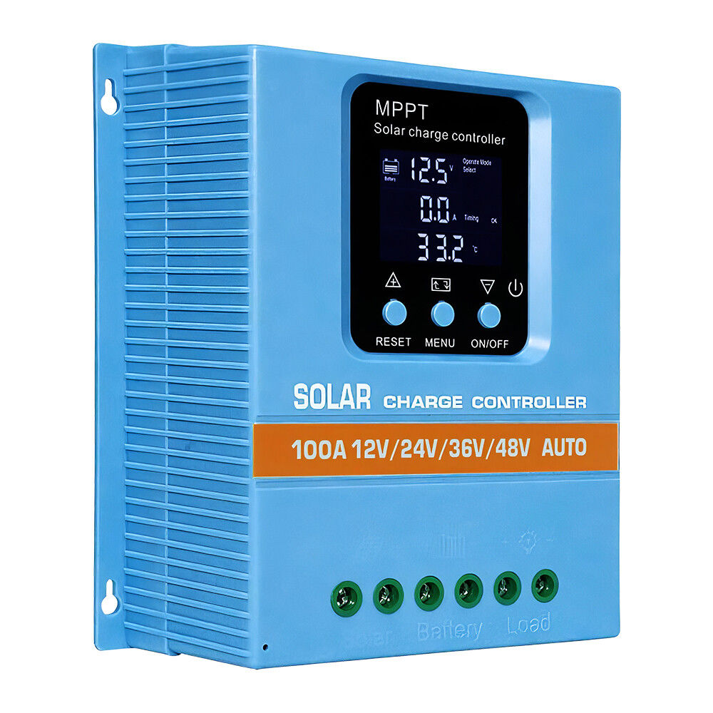 100A MPPT Solar Charge Controller, 12V–48V, LCD Display and Dual USB, Blue - Image 3