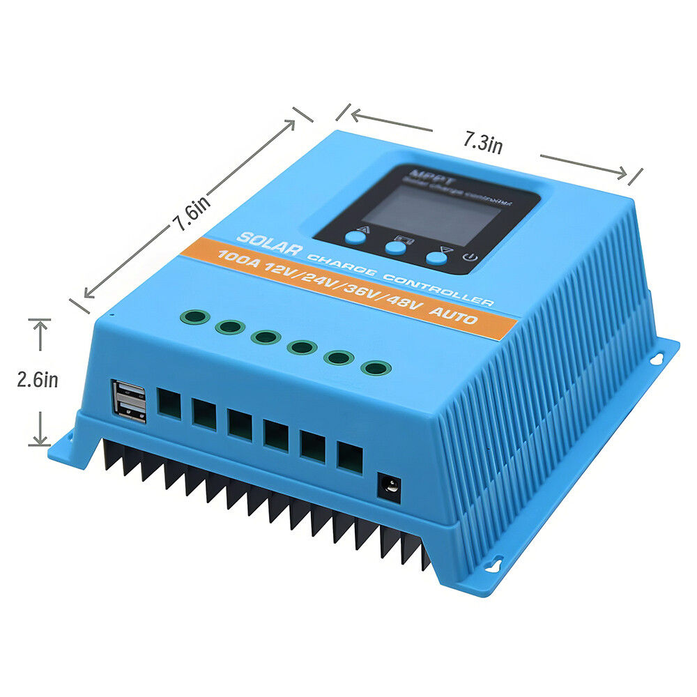 100A MPPT Solar Charge Controller, 12V–48V, LCD Display and Dual USB, Blue - Image 4