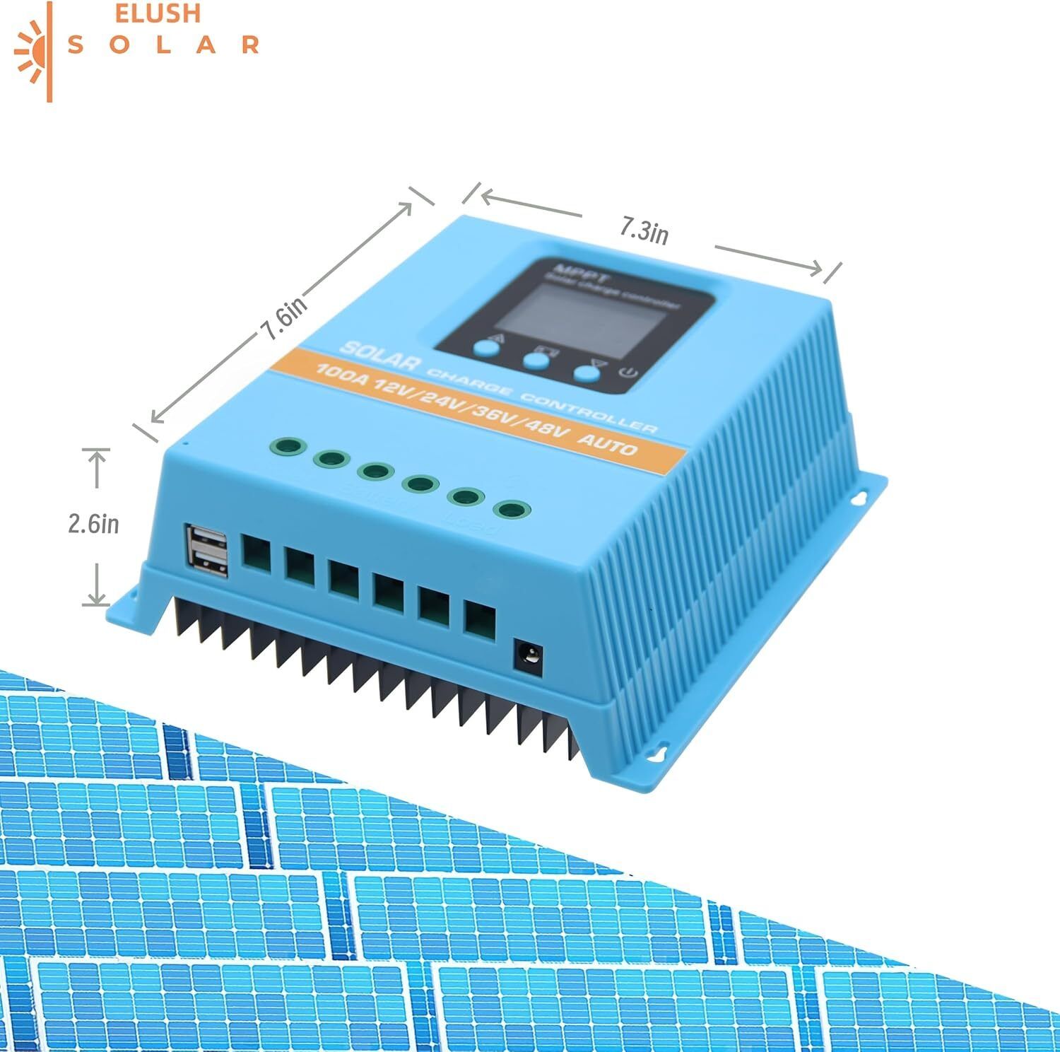 100A MPPT Solar Charge Controller, 12V–48V, LCD Display and Dual USB, Blue - Image 6