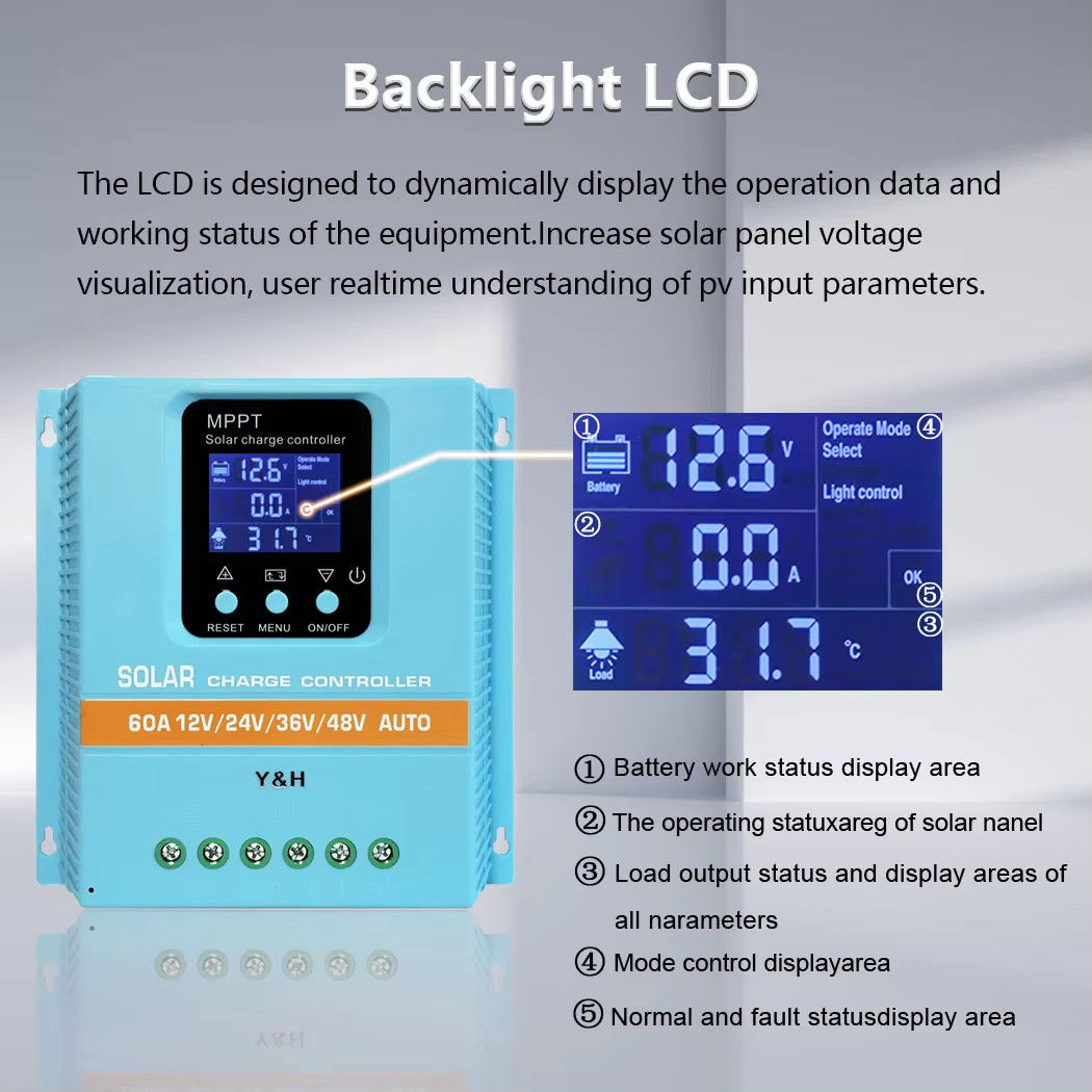 100A MPPT Solar Charge Controller, 12V–48V, LCD Display and Dual USB, Blue - Image 8