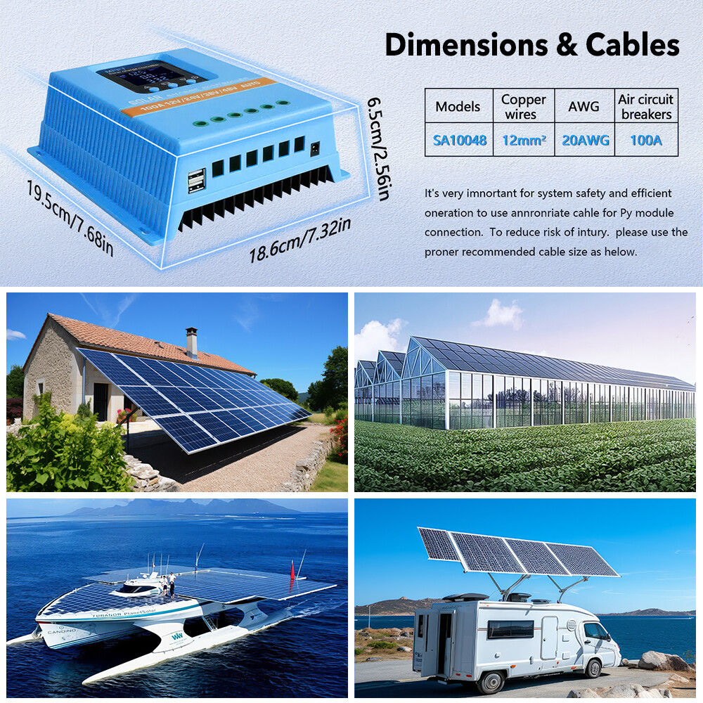 100A MPPT Solar Charge Controller, 12V–48V, LCD Display and Dual USB, Blue - Image 9