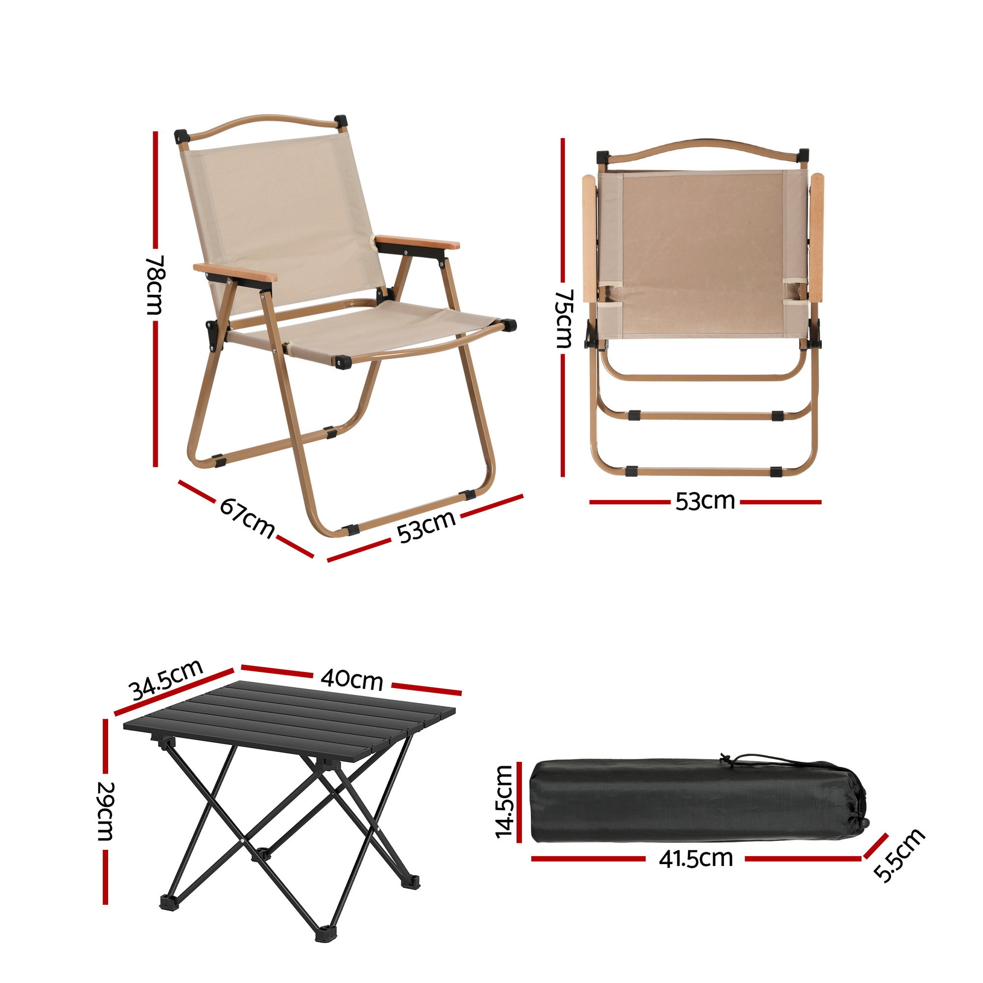 3-Piece Camping Table & Chair Set, 40cm Table | Weisshorn - Image 2