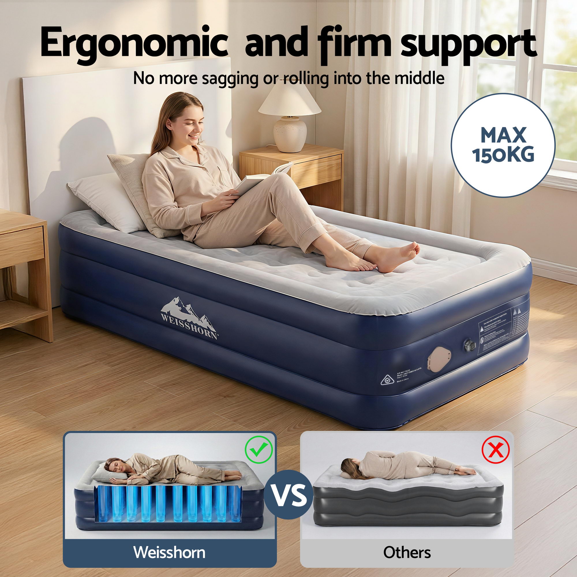 Single Inflatable Air Mattress with Rechargeable Pump, | Weisshorn - Image 6