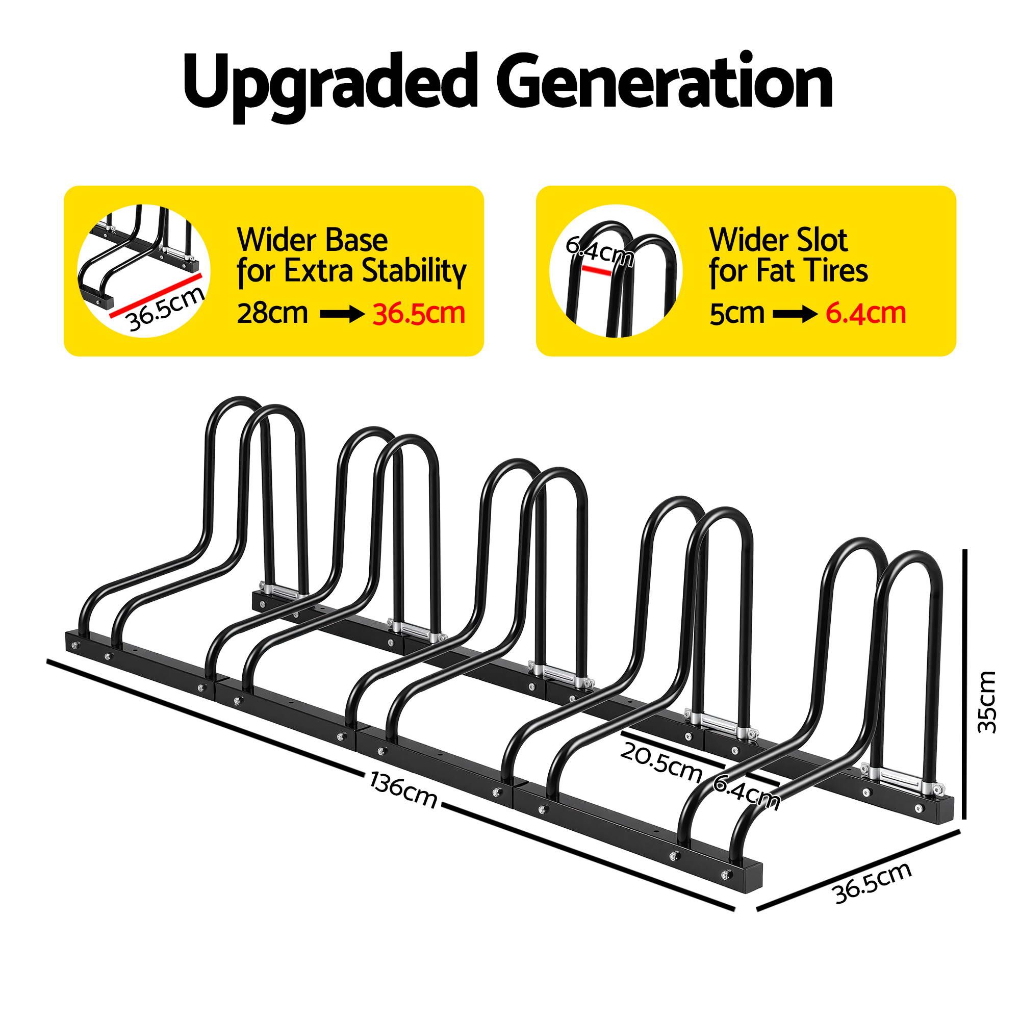 5-Bike Floor Stand Bicycle Rack, Fits 20–29in Tyres, Black | Weisshorn - Image 2