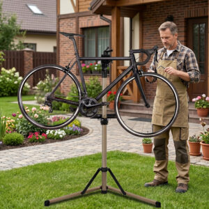 Monvelo Adjustable Folding Bike Repair Stand – 360° Clamp, Tool Tray, 60lb Capacity