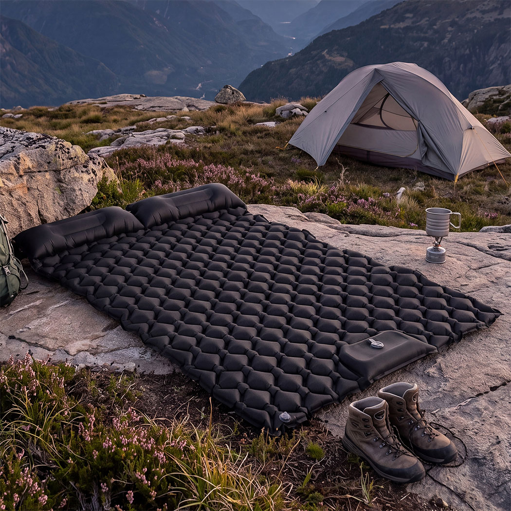 DreamZ Double Camping Mattress with Built In Pump, 40D Nylon TPU, Black - Image 7