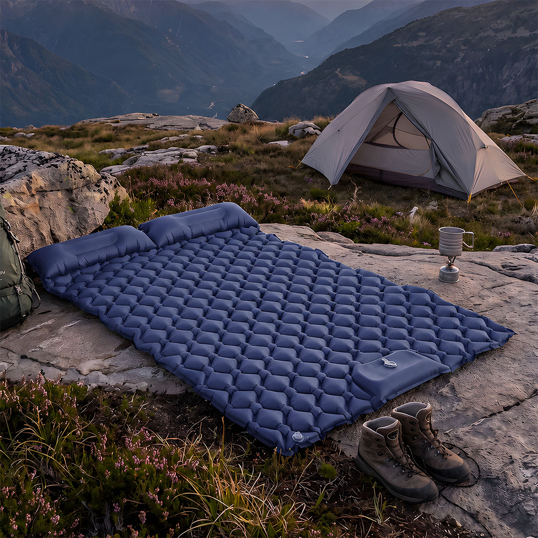 DreamZ Double Camping Mattress with Built In Pump, 40D Nylon TPU, Blue - Image 7