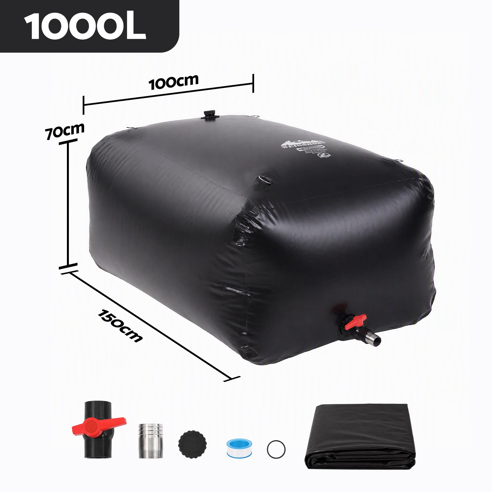 Portable Water Bladder Tank, 1000L, Black | Weisshorn - Image 3