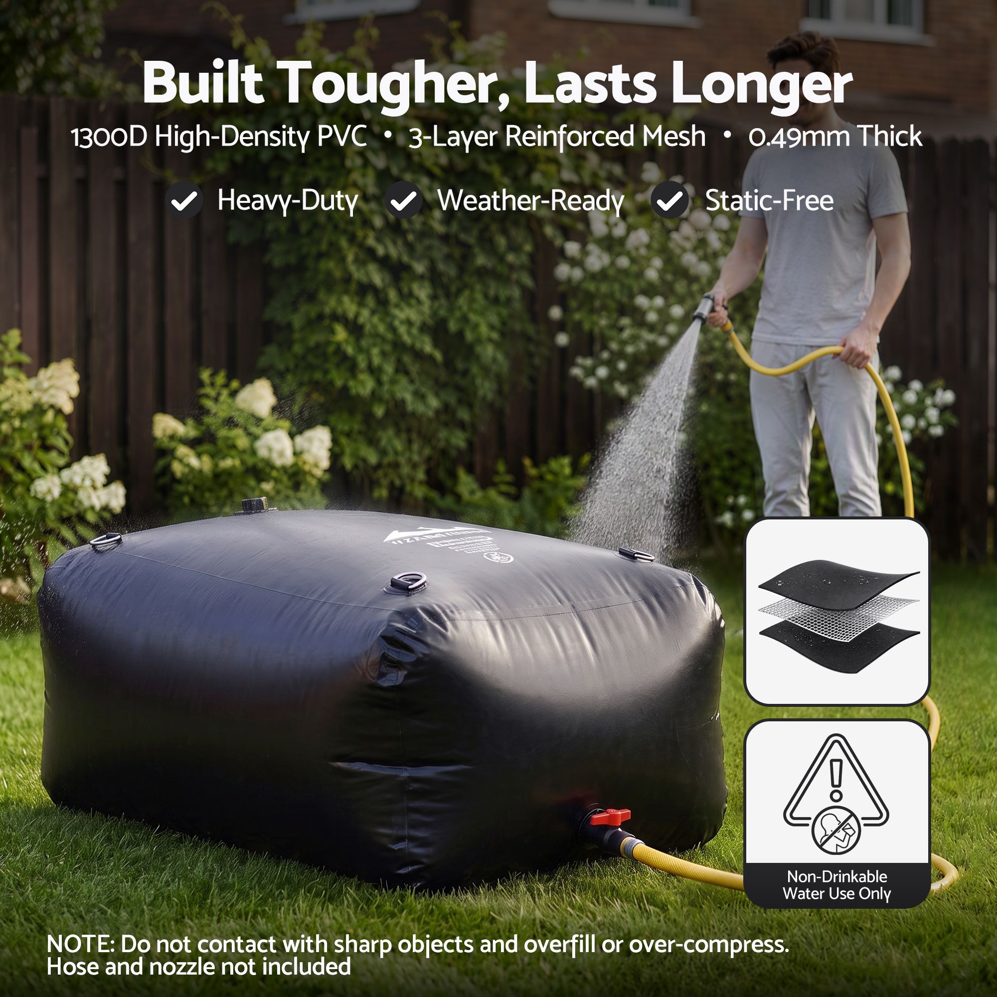 Portable Water Bladder Tank, 1000L, Black | Weisshorn - Image 5