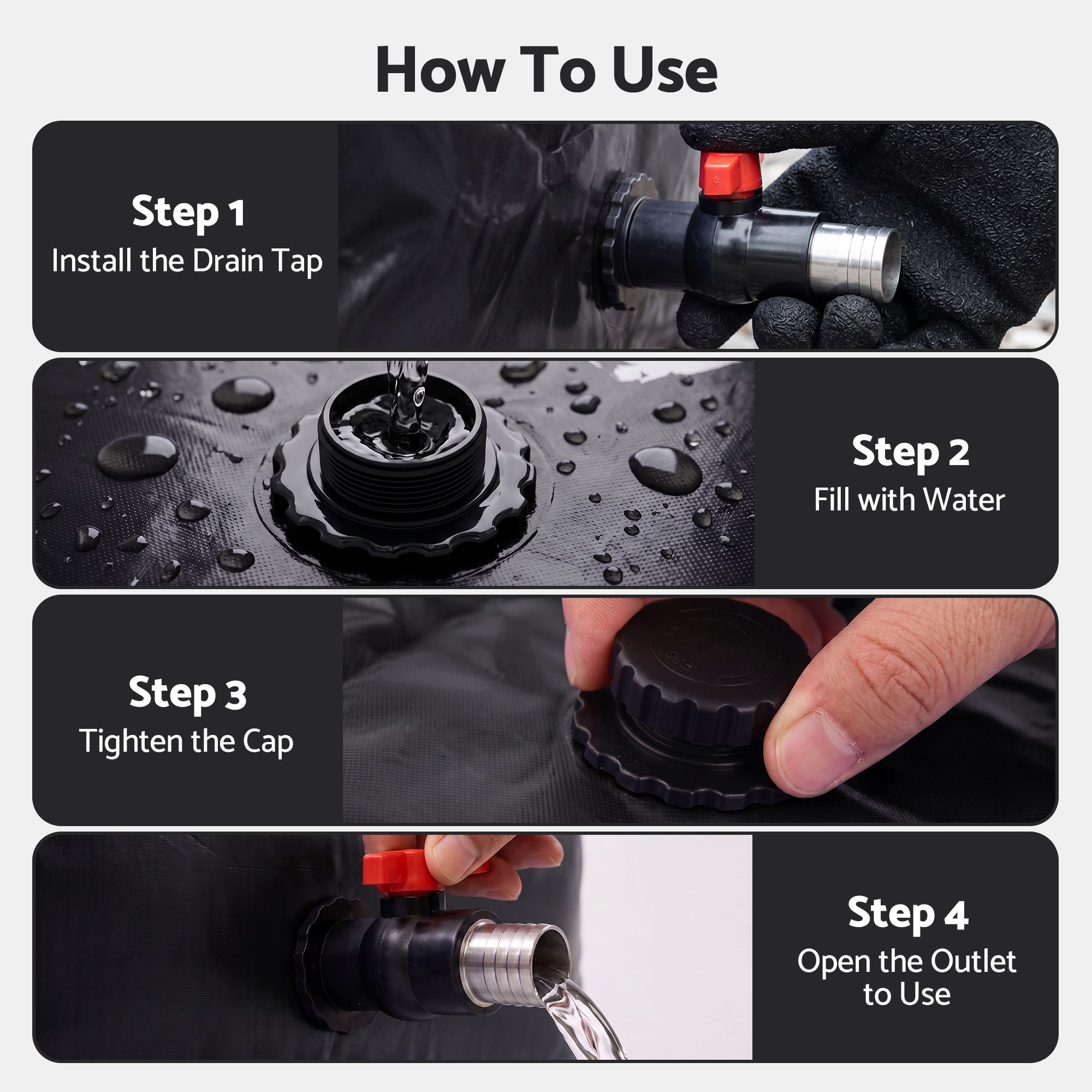 Portable Water Bladder Tank, 1000L, Black | Weisshorn - Image 6