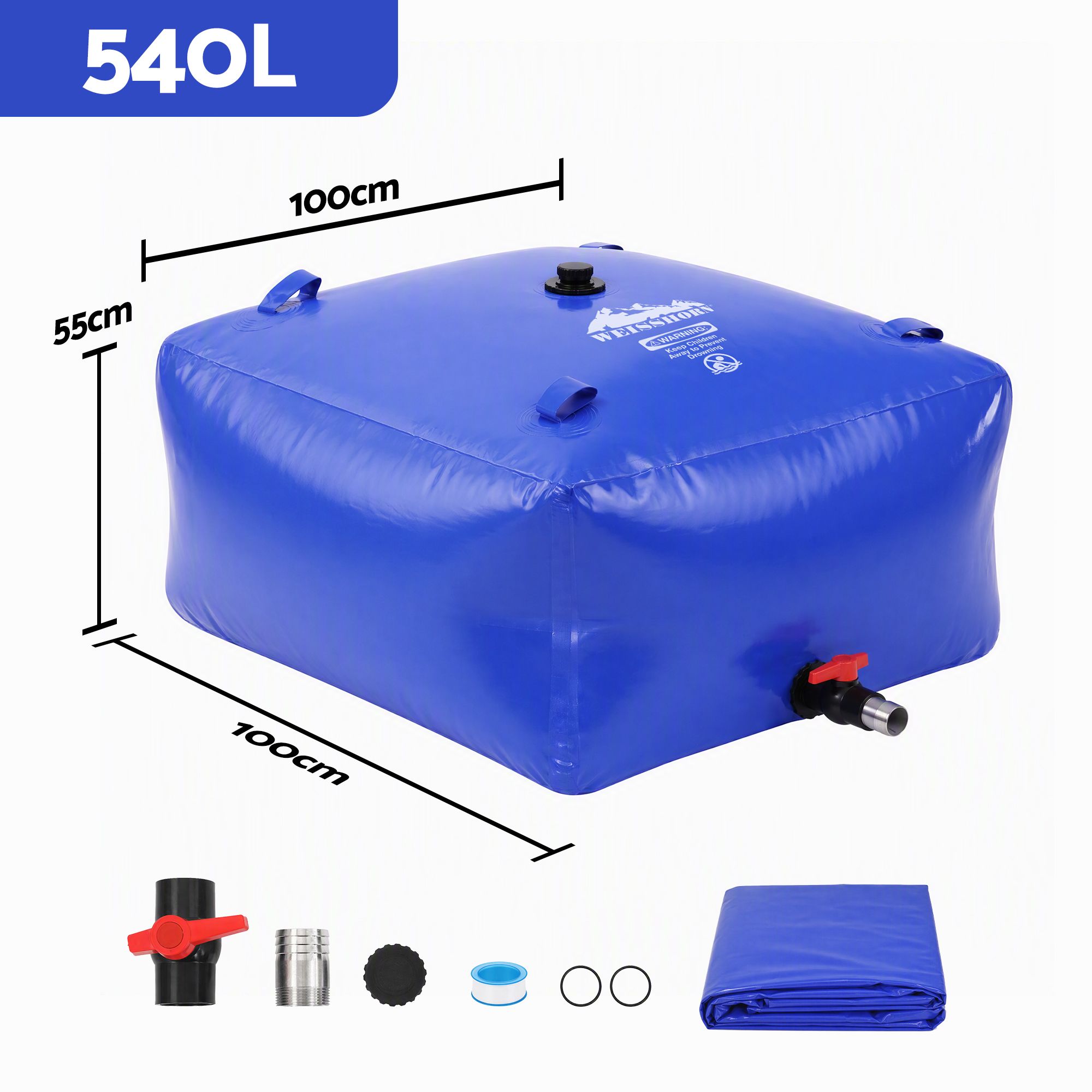 Portable Water Bladder Tank, 540L, Blue | Weisshorn - Image 3