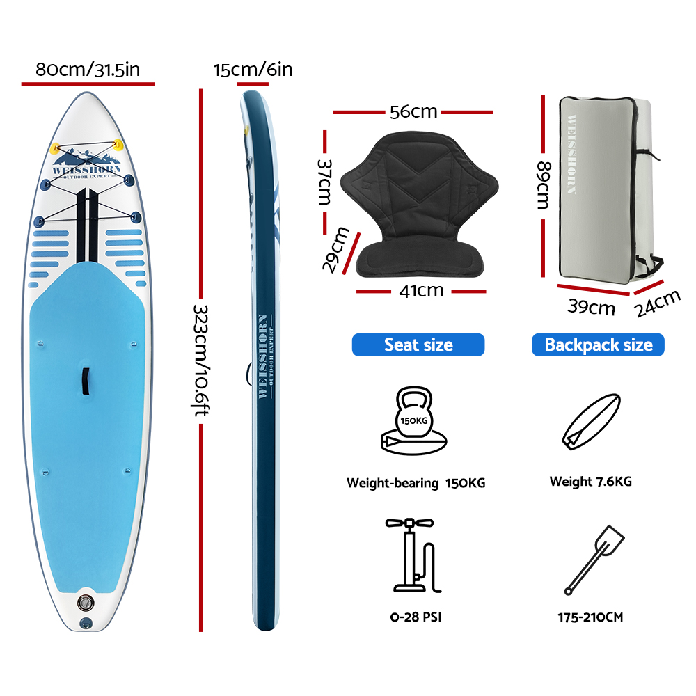 Inflatable Stand-Up Paddle Board, 10.6ft, Blue | Weisshorn - Image 2
