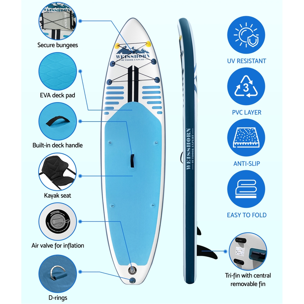 Inflatable Stand-Up Paddle Board, 10.6ft, Blue | Weisshorn - Image 5
