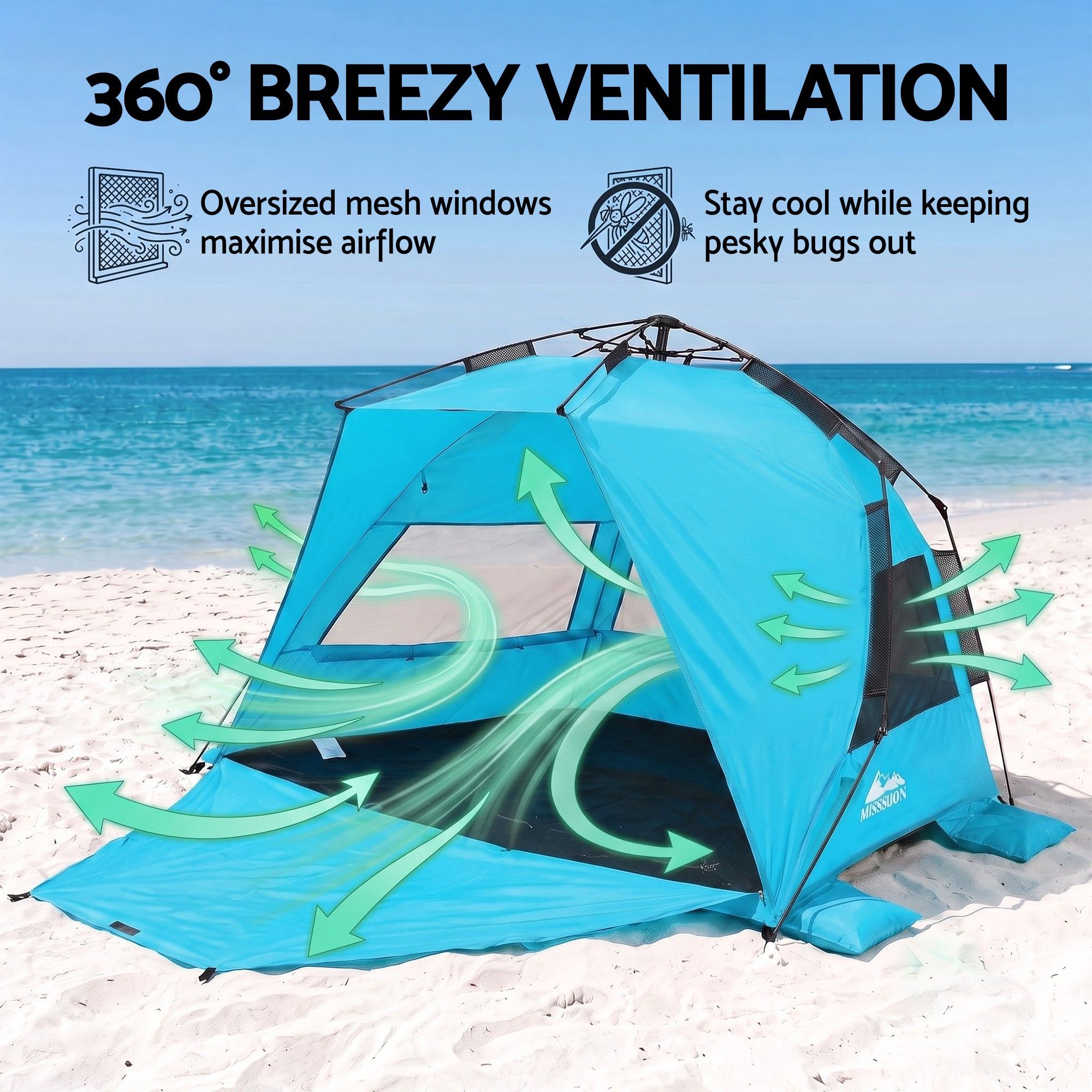 Pop-Up Beach Sun Shade Tent, 3-4-Person, UPF 50+, Blue | Weisshorn - Image 6