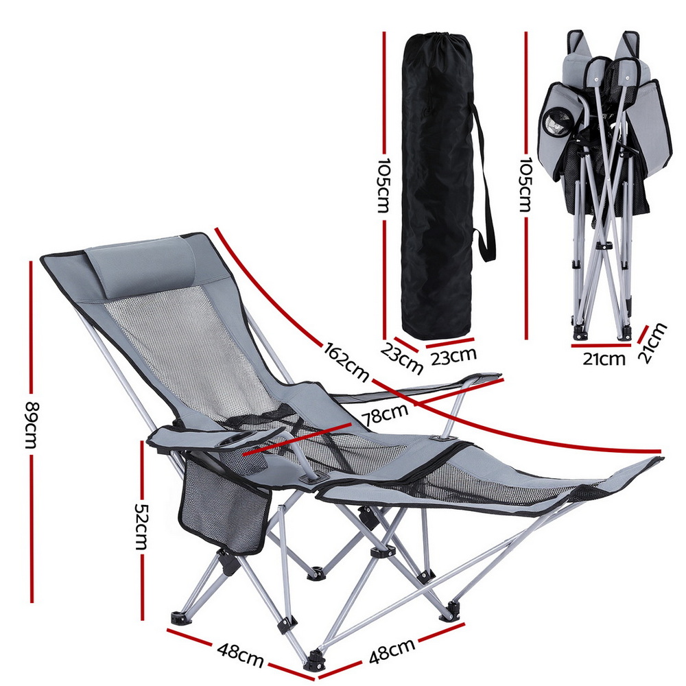 Reclining Folding Camping Chair, Grey | Weisshorn - Image 3